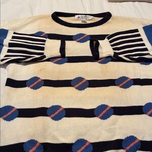 Men's Crewneck Sweater - Cream, Blue, and Orange